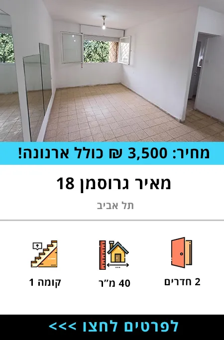 גרוסמן 18 תל אביב, דירת 2 חדרים להשכרה בתל אביב - תרשיש ברוקר נדל"ן
